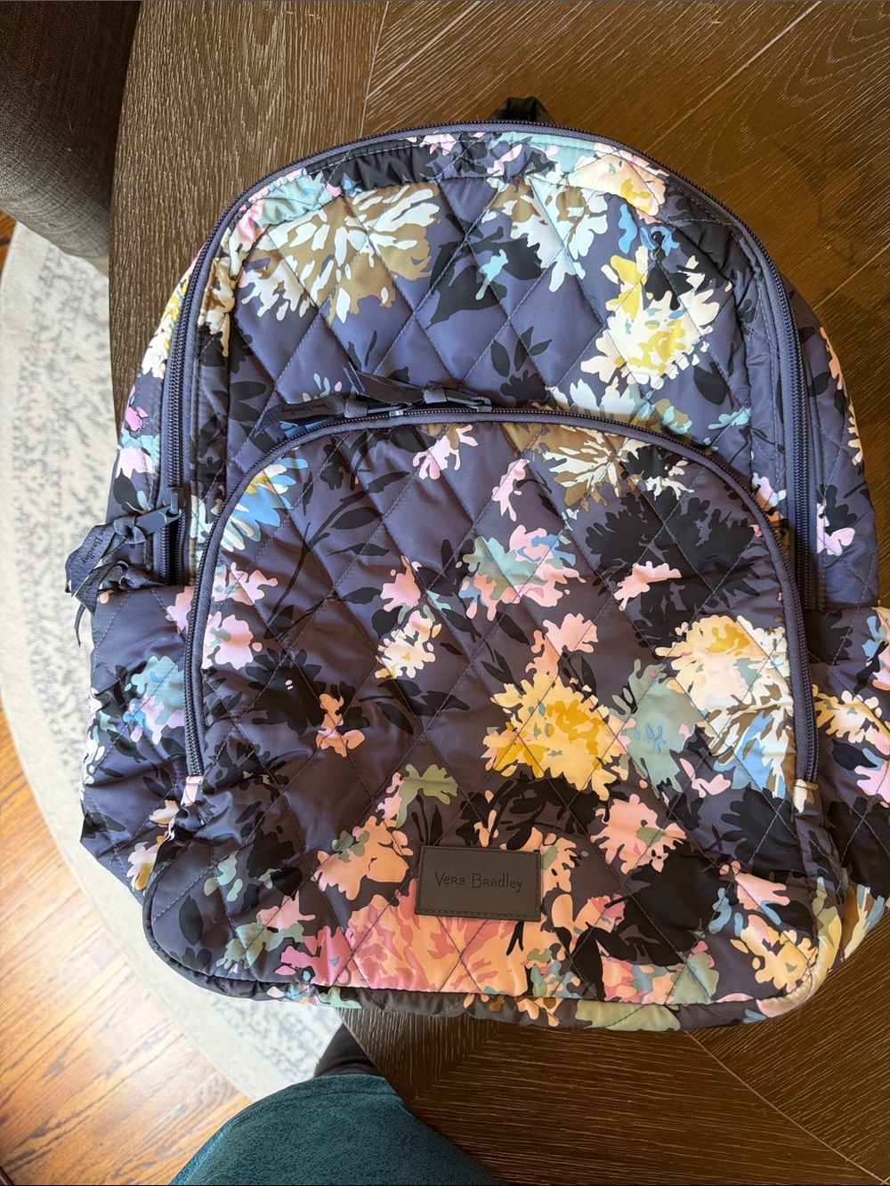 Vera Bradley Quilted Floral Backpack in Navy with Pastel Accents
